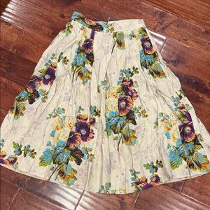 Tory Burch Floral Midi Skirt - Cream and Purple